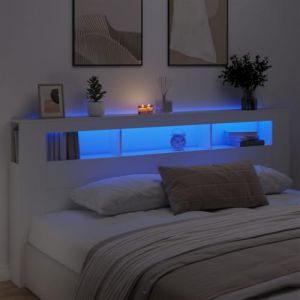 IKAYAA Tête de lit à LED Tête de lit avec Rangement Tete de lit 220 cm Têtes de lit pour adulte-Blanc-220 x 103.5 cm (Zhuo su ao, neuf)