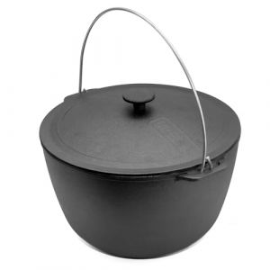 Kazan Marmite pivotante en fonte avec anse et couvercle en fonte, 12 l, casserole de camping, marmite à goulache, marmite en fonte avec couvercle Asia Wok pour l'extérieur, barbecue, camping (4big.fun, neuf)
