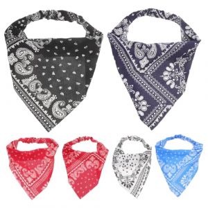 VILLFUL 6 pi&egrave;ces Foulard Cheveux Triangle Chiffon L&eacute;ger &Eacute;lastique et Confortable pour Femmes Bandana Floral Ajustable Vin Rouge Blanc Noir Bleu Marine Rouge Vif Bleu Lac (WANHALA, neuf)