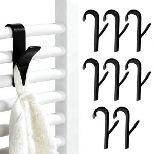 EJRUP 8 Pcs Crochet Radiateur Rond,Crochet Seche Serviette pour Radiateurs Plastique, Crochet Radiateur Seche Serviette,Pat&egrave;res Radiateur de Salle de Bain,Tous Les Radiateurs Standards(Noir) (Anilalowbility, neuf)