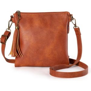 seOSTO Sac &agrave; Main Femme Double Compartiment & Franges D&eacute;coratives - Sac Bandouli&egrave;re en PU Cuir, Taille Carr&eacute;e avec 1 Poche Zip Ext&eacute;rieure (Brun) (SeOST, neuf)