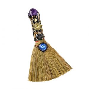 Balai d'autel de sorci&egrave;re en Cristal &ndash; Balai Magique de sorci&egrave;re Fait Main, avec des Cristaux naturels d'am&eacute;thyste pour la gu&eacute;rison et des Signes du Zodiaque, M&eacute;ditation & Gu&eacute;rison (Poissons) (KUANGLIN-EU, neuf)