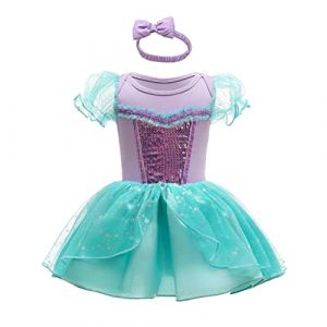 Lito Angels Deguisement Robe Princesse Ariel Sir&egrave;ne avec Bandeau pour Bebe Fille, Anniversaire Fete Carnaval Costume Barboteuse Body Ete, Taille 3-6 mois, B (&eacute;tiquette en tissu 60) (Lito Angels FR, neuf)