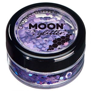 Paillettes holographiques rondes par Moon Glitter (Paillette Lune) – 100% de paillettes cosmétique pour le visage, le corps, les ongles, les cheveux et les lèvres - 3g - Violet (NeonBeauty, neuf)