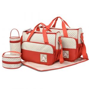 Sacs à Langer Bandoulière 5 pcs Bébé Ensemble de Sacs à Langer en Bandoulière Sac Bébé avec Matelas à Langer - Porte Biberon Isotherme Maternité Ensemble de Sac (Rouge) (Alex Shen, neuf)