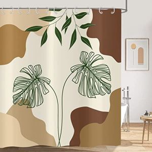 Hnmdmyi Rideau de Douche Boho 180x220, Abstrait Vert Tropical Feuilles Plantes Beige Rideau de Bain Mid Century Moderne Minimaliste Géométrique Esthétique Art Imperméable Tissu Rideau de Bain (Hnmdmyi, neuf)