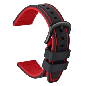 ULLCHRO Bracelet Montre Remplacer Silicone Bracelet Montre Bicolore - 20, 22, 24, 26mm Caoutchouc Montre Bracelet avec Acier Inoxydable Boucle Noir (20mm, Noir et Rouge) (Ullchro-EU, neuf)