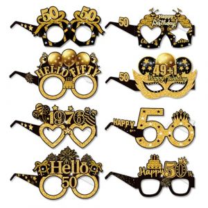 Tbay Lunettes en Papier Anniversaire 50 Ans, Lot de 8 Lunettes Noires et Dor&eacute;es, Joyeux 50&egrave;me Anniversaire Retour &agrave; 1976, Accessoires Photo pour F&ecirc;te des 50 Ans Hommes et Femmes (Tbay-UK, neuf)