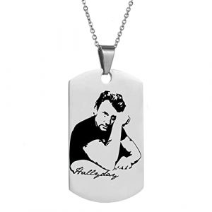 AFSTALR Johnny Hallyday Pendentif Collier Chaîne en Acier Inoxydable Bijoux Homme Cadeaux Souvenir Fan, Emballage de boîte Cadeau (New-2) (AFSTALR, neuf)