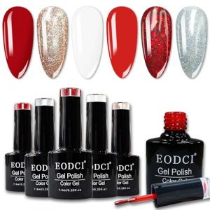 Vernis Semi Permanent, 6 Couleurs Rouge Blanc Argent Pailleté Blanc Vernis Gel 7.5ml Soak Off Nail Polish UV/LED Vernis à Ongles Pour Manucure DIY, Studio de Manucure (EODCI, neuf)