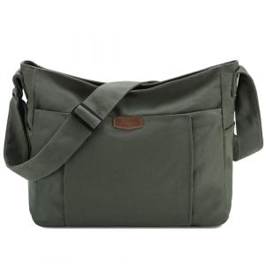 Kasgo Sac Bandoulière Homme Femme, Multi-poches Léger Sac à Main Femme Bandoulière en Toile 14 Pouces Sac Besace Sacoche Cartable avec Poches latérales pour Travail École Voyage Vert (KASGOSHOP, neuf)