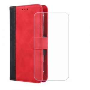 BMPNLSZ PU Cuir Etui pour Logicom Luma + Verre trempé, HD Anti Rayures Film Protection écran - Fermeture Pliant Coque Cover Housse de Protection pour (6,82") - Rouge-XHDFG (lmlq, neuf)