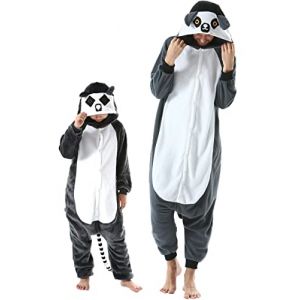 DarkCom Lémurien Onesie pour Enfants et Adultes,Vêtements de Nuit Combinaison Parent-Enfant Cosplay Animal Halloween Kigurumi Costume Pyjama de Noël 8-9 Years (DarkCom-fr, neuf)