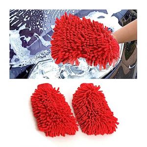 JNNJ 2 Pièces Gant en Microfibre pour Le Lavage De Voiture, Gants De Lavage en Chenille Anti-Rayures Souple Surchoix pour La Voiture, Gants Kit Nettoyage Absorbante pour Lavage Voiture(Rouge) (KJHmaoyi, neuf)