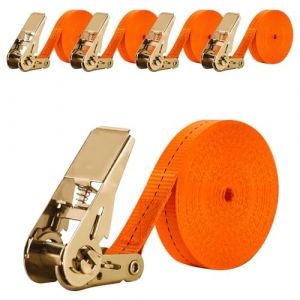 YUZHEDM 4 Pièces Sangles Darrimage à cliquet 8M de Jeu Sangle a Cliquet Sangle Darrimage avec Tendeur Longueur,Largueur 25 mm Sangles de Serrage,Convient aux Motos,Voitures,Remorques (YUZHEKJ, neuf)