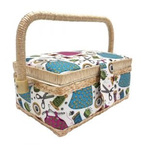 JYC CREATIVE Petite boîte à couture en bois vide doublée en tissu avec 4 compartiments, organiseur à épingles et boîte de rangement avec poignée, plateau pour accessoires, (petite, fils) (J Y C, neuf)