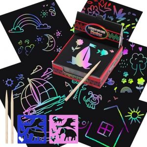 JIANTA Lot de 240 Carte &agrave; Gratter Enfant Kits de Scratch Art pour Enfants Adulte Cadeaux pour Enfants, Dessin a Gratter 6 Stylets en Bois + 6 R&egrave;gles de Gabarit de Dessin, 8,5 x 8,5 cm (JIANTA, neuf)