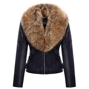 Geschallino Veste Courte en Faux Cuir pour Femme Manteau Doublé en Sherpa Hiver avec col en Fourrure Amovible 9201 Noirjaune XXL (Geschallino uk, neuf)