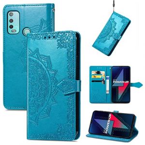 SATURCASE Coque pour Wiko Power U30, Mandala Gaufrage PU Cuir Magn&eacute;tique Flip Portefeuille Support Porte-Carte Protecteur Housse &Eacute;tui avec Dragonne pour Wiko Power U30 (MA-Bleu) (SATURCASE-EU, neuf)