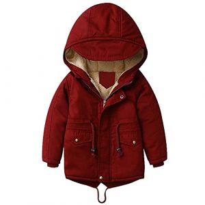 L SERVER Manteau Enfant Fille Veste d'Hiver Garçon Parka Doublure Polaire Epais Chaud Blouson à Capuche, Vin Rouge(Plus épais) 9-10 Ans(Taille l'étiquette:140) (LSERVER, neuf)