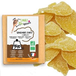 [MA] bio-épicerie | Gingembre confit BIO en lamelles | 870G | Sachet vrac | Certifié biologique | Fruit confit de qualité supérieure | Sans conservateur (FILEANE, neuf)