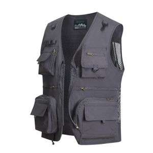 MeiLayM Homme Gilet de pêche Veste Plein air Gilet Été Multi-Poche Gilet Séchage Rapide Gilet de Sport Veste Loisirs Respirant Sans Gilet Manches Camping Chasse Photographie Veste Gris,XL (MeiLayM, neuf)