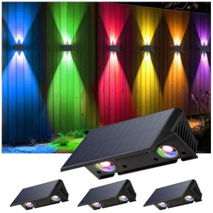 IIRARA Applique Solaire Ext&eacute;rieur, Nouvelle G&eacute;n&eacute;ration 2025 Haut & Bas Applique Murale Solaire Blanc RVB 1500mAh Lampe Solaire Murale Ext&eacute;rieur IP67 &Eacute;tanche 4 Articles 100 Lumens pour Cl&ocirc;ture Jardin (Yaji Co. Limited, neuf)
