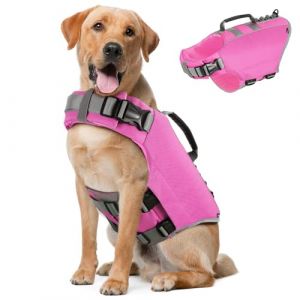 Pawaboo Gilet de Sauvetage pour Chien, Gilets de Natation Réfléchissant pour Animal de Compagnie en Tissu Oxford, Veste de Flottaison de Chien Réglable et Anti-Déchirure avec Poignée, XL, Rose (Joiel EU, neuf)