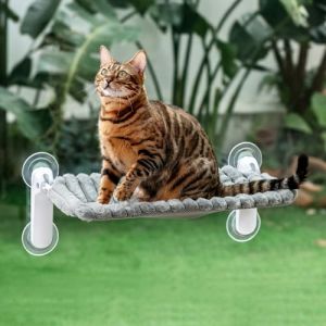 GUUSII HOME Hamac Chat Fenetre Ventouse Panier Transat Suspendu Pliable Support Perchoir Etagere Interieur Petite et Grande Chats Cododo Lit pour Coussin Tapis Réversible 54 * 30cm (Gris, M) (GUUSII HOME, neuf)