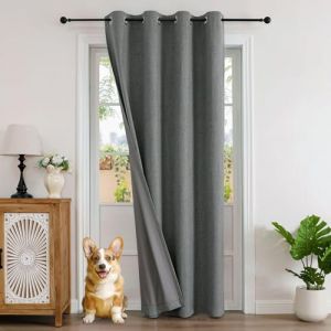 Joydeco Rideau Thermique Porte d'Entr&eacute;e Effet Lin 140x240cm 1 Panneau avec Revetement 100% Anti-Lumineux, Rideau Occultant Porte Int&eacute;rieur &agrave; Oeillets pour Chambre Dressing Armoire - Gris (joydeco, neuf)