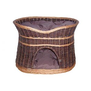 Panier pour Chat pour Dormir – Niche d'intérieur pour Chat – Taille L: 60 cm Ovale – Niche en Osier – Panier pour Chien à Deux étages – ou lit pour Chat avec Coussins lavables Marron – Panier Couleur (Damian-Wiklina, neuf)