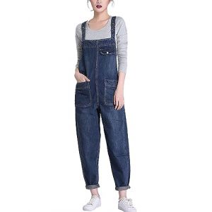 Vanchenl Salopette d&eacute;contract&eacute;e en denim ample pour femme - R&eacute;glable - Combinaison sarouel, bleu fonc&eacute;, XXL (Vanchenl, neuf)