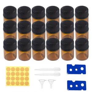 Fleymu 100 Pi&egrave;ces Mini 1ml Bouteilles en Verre D'huile Essentielle, mini bouteilles vides en verre marron, avec entonnoir, coupe-perles, paille et autocollants pour huiles essentielles, spas, massage (Fleymu, neuf)