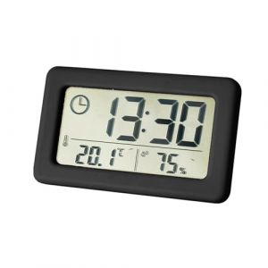 Lancoon Thermomètre Hygromètre Numérique, Horloge LCD avec Grand Écran 12/24 Heures Suspendu et Debout Batterie Mince pour Chambre à Coucher Accueil (Lancoon, neuf)