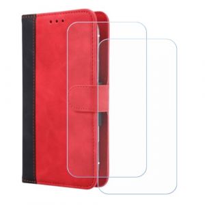 BMPNLSZ PU Cuir Etui pour Logicom Aero + [2 pièces] Verre trempé, HD Anti Rayures Film Protection écran - Fermeture Pliant Coque Cover Housse de Protection pour (6,5") - Rouge-XHDFG (lmlq, neuf)