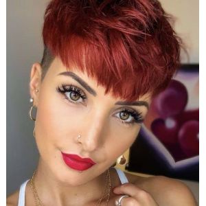 BeiSDWig Perruque synth&eacute;tique courte coupe Pixie pour femme noir/blanc, rouge et noir, 2 tons, perruque de cosplay pour femme (UK-1037) (Beauty.Wig, neuf)