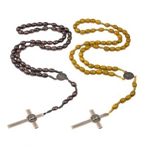 2 Pi&egrave;ces Rosaire en Bois d'olivier croix en avec Pochette Rosaire Croix M&eacute;daille J&eacute;sus Christ, Collier Chapelet Croix Catholique, Chapelet Catholique Perles de Pri&egrave;re en Bois Naturel, pour Communion (SHI MEIPING DE SHOP, neuf)