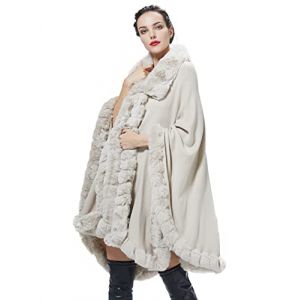 BEAUTELICATE Cape Manteau Fausse Fourrure Ch&acirc;le &Eacute;tole Femme Tricot&eacute; Poncho Cardigan Grande Taille pour Automne Hiver Mariage Soir&eacute;e Mari&eacute;e Demoiselle d'honneur(Taille Unique, Beige) (BEAUTELICATE-FR, neuf)