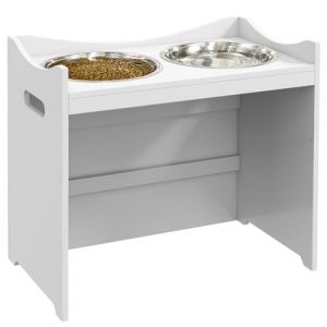 PawHut Gamelle sur&eacute;lev&eacute;e pour Chien - R&eacute;glable en Hauteur - avec Support - 2 gamelles &agrave; Eau de 2 l - en Acier Inoxydable - Gamelle Lente r&eacute;glable - pour Toutes Les Tailles de Chien - Blanc (AOSOM-DE, neuf)