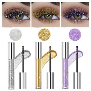 Gireatick Set de 3 Mascaras Pailletés pour Cils - Argent/Or/Violet Scintillant - Épaississant et Allongeant pour un Maquillage des Yeux Très Brillant (Taixu, neuf)