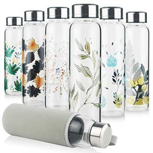 Reeho Bouteille d'eau en Verre, Gourde en Verre avec Housse en N&eacute;opr&egrave;ne et Bouchon en Acier Inoxydable, sans BPA, 500ml / 1000ml / 1 Litre (hilokuneu, neuf)