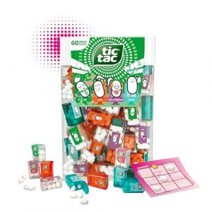 Tic Tac Mini Travels Mix 228g Lilliput – 60x boîtes TicTac emballées individuellement – Menthe, Orange, Menthe verte, Fruit de la passion & Pêche dans un pack XXL + jeu TicTacToe (Nord-Ostsee Handelswaren, neuf)