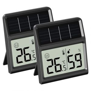 Solar Thermometre Hygrometre Interieur, Mini Thermomètre Hygromètre d'intérieur Alimenté par la lumière- Fonctionne uniquement sous éclairement lumineux, Noir - Sachet de deux (chenrunheng, neuf)