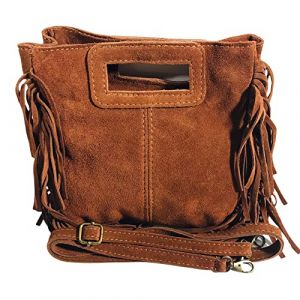DHDB-Sac &agrave; Main Femmes Cuir V&eacute;ritable Fa&ccedil;on Daim &agrave; Franges Bandouli&egrave;re Port&eacute; Epaule Italien Alba-Camel (DHDB, neuf)