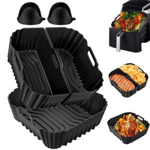 Moule Silicone Air Fryer pour Ninja AF140EU 4,7L Pro Friteuse, 5 Pièces Réutilisable Carré Moule Friteuse pour Ninja AF180EU 6,2L Doublures Silicone pour Foodi Max 2 Compartiments (HSWL, neuf)
