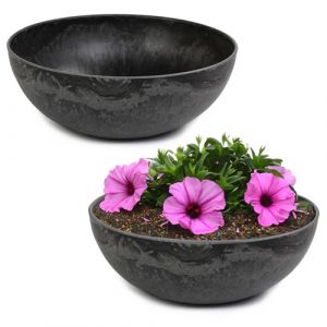 matches21 HOME & HOBBY Pot de fleurs pour extérieur en marbre noir - 20 x 7,5 cm - Résistant aux intempéries (matches21 HOME & HOBBY, neuf)