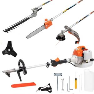 D&eacute;broussailleuse Thermique 4 en 1 52cc avec Tondeuse, Tron&ccedil;onneuse, Taille-Haie e Coupe Bordures pour Le Jardinage (Derosashop, neuf)