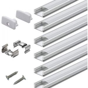 Profilé Aluminium LED - 6x1mètre Aluminium Profilé U-forme pour Bandes à LED, Compact Finition Professionnelle avec Blanc Laiteux Couvercle,Embouts,Clips de Montage en Métal (StarlandTech, neuf)