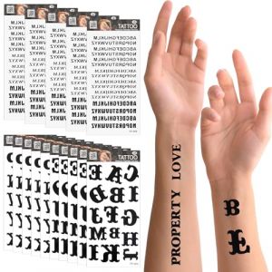 Andibro Lot de 20 feuilles de tatouages ​​temporaires, autocollants de tatouages ​​en lettres auto-adhésives, 5 styles de lettres différents, autocollants de tatouage noirs imperméables, tatouage de n (Flypian, neuf)
