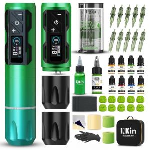 INKin Kit Machine à Tatouer -Machine a Tatouer Kit Complet avec Machine Tatouage 2pcs Batterie 1800mAh, 4.0mm Stroke Length, 20pcs Aiguille Tatouage et 8 Encre Tatouage pour Artistes Tatoueurs- CL4 (INKintattoosupply, neuf)